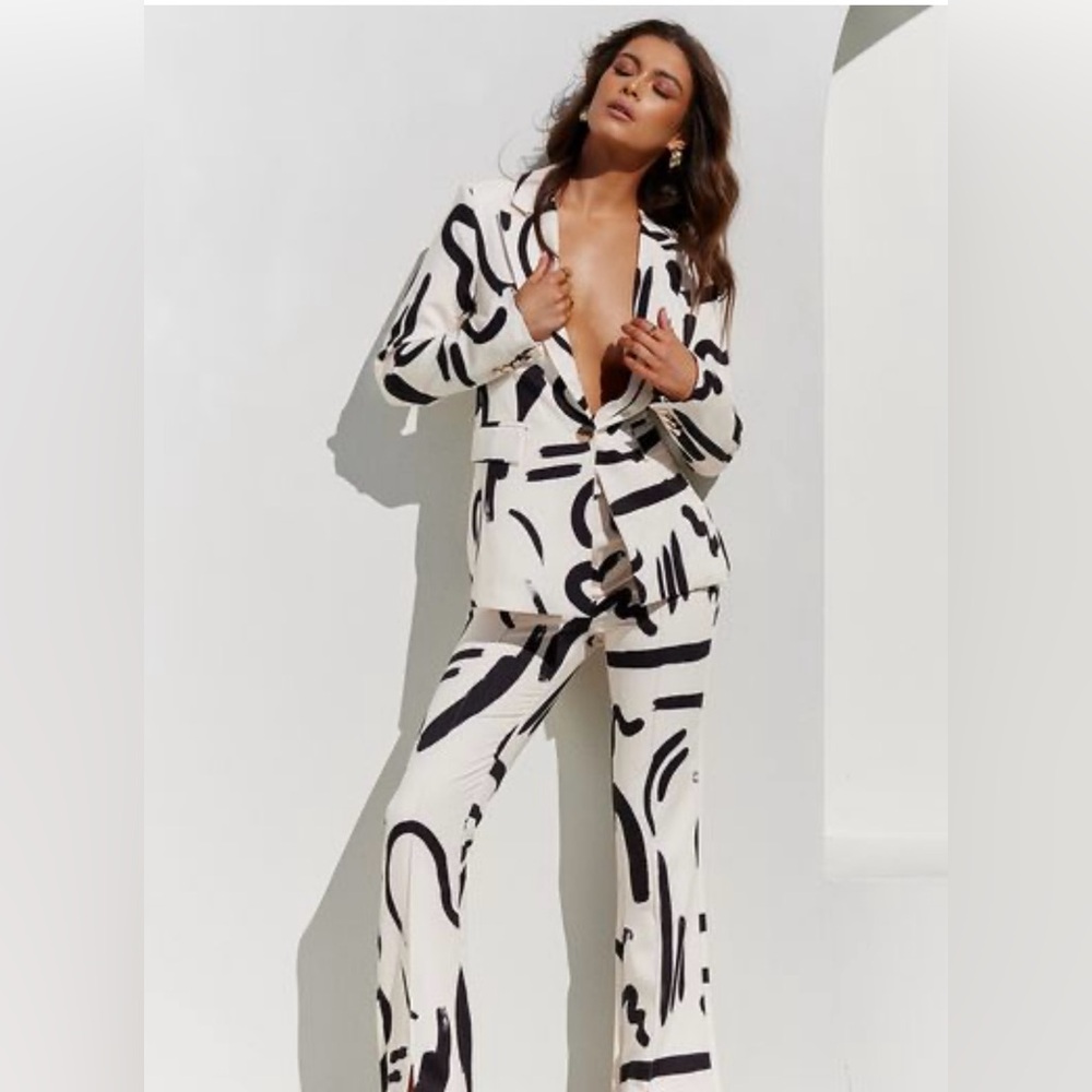 York Print Tailored Suit Coord Set Blazer (XXL) and Pant (XL) - Sand/Black